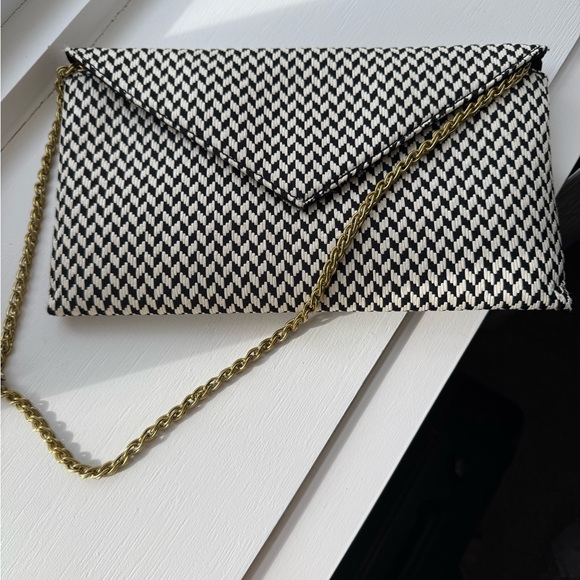 J. Crew Handbags - J Crew Black & White Envelope Clutch with Gold Chain